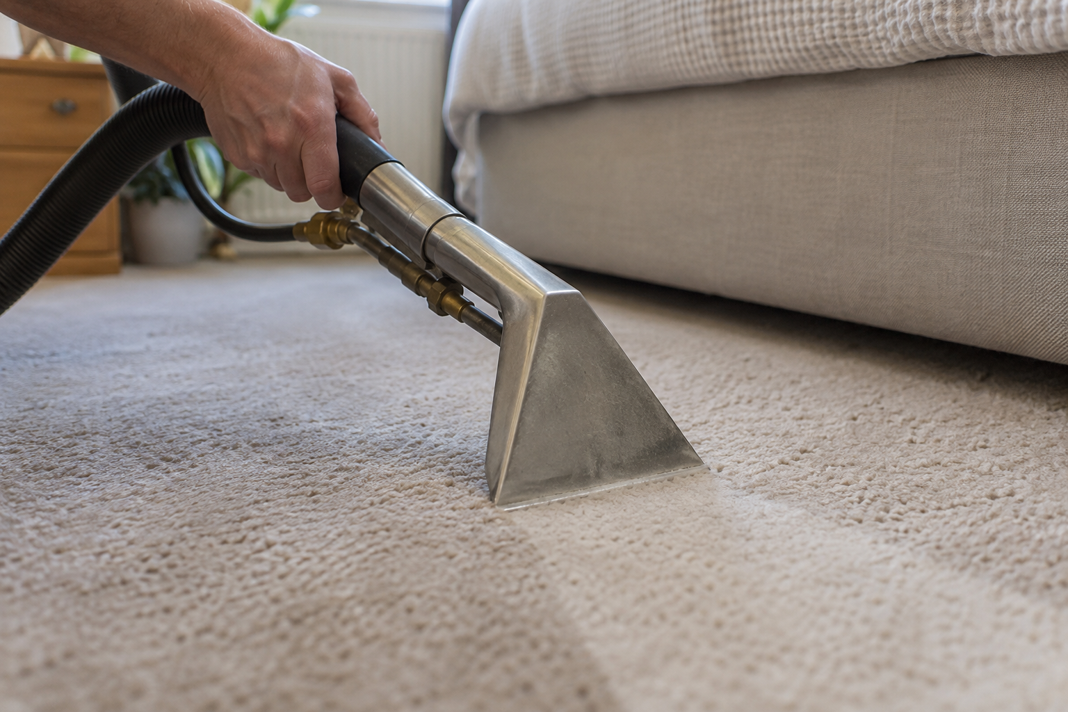 Close-up of extraction cleaning on bedrooms.