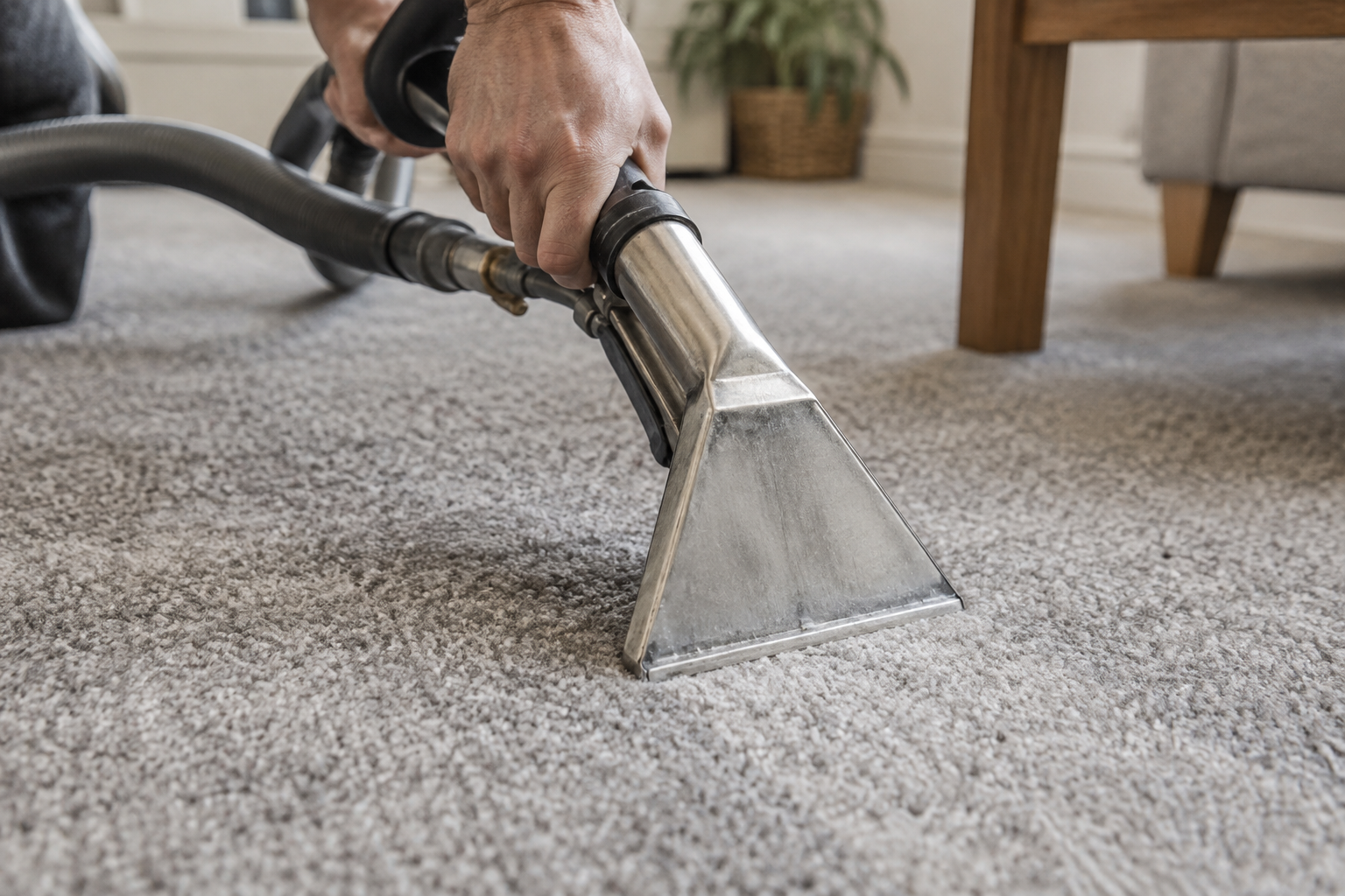 Close-up of extraction cleaning on living rooms.